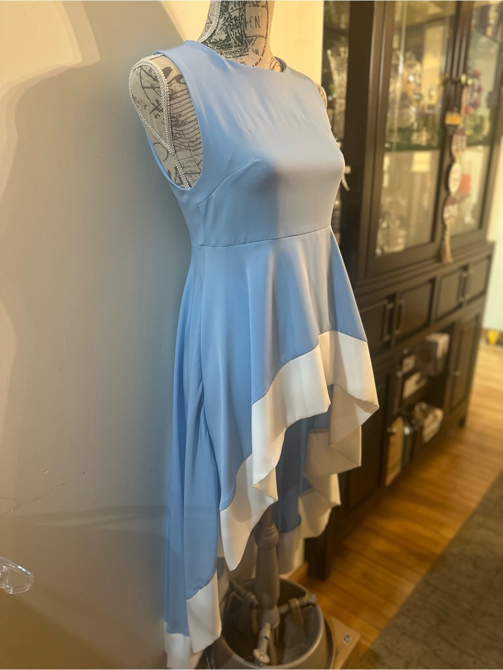 Gracia Light Blue and White High-Low Sleeveless Tunic
